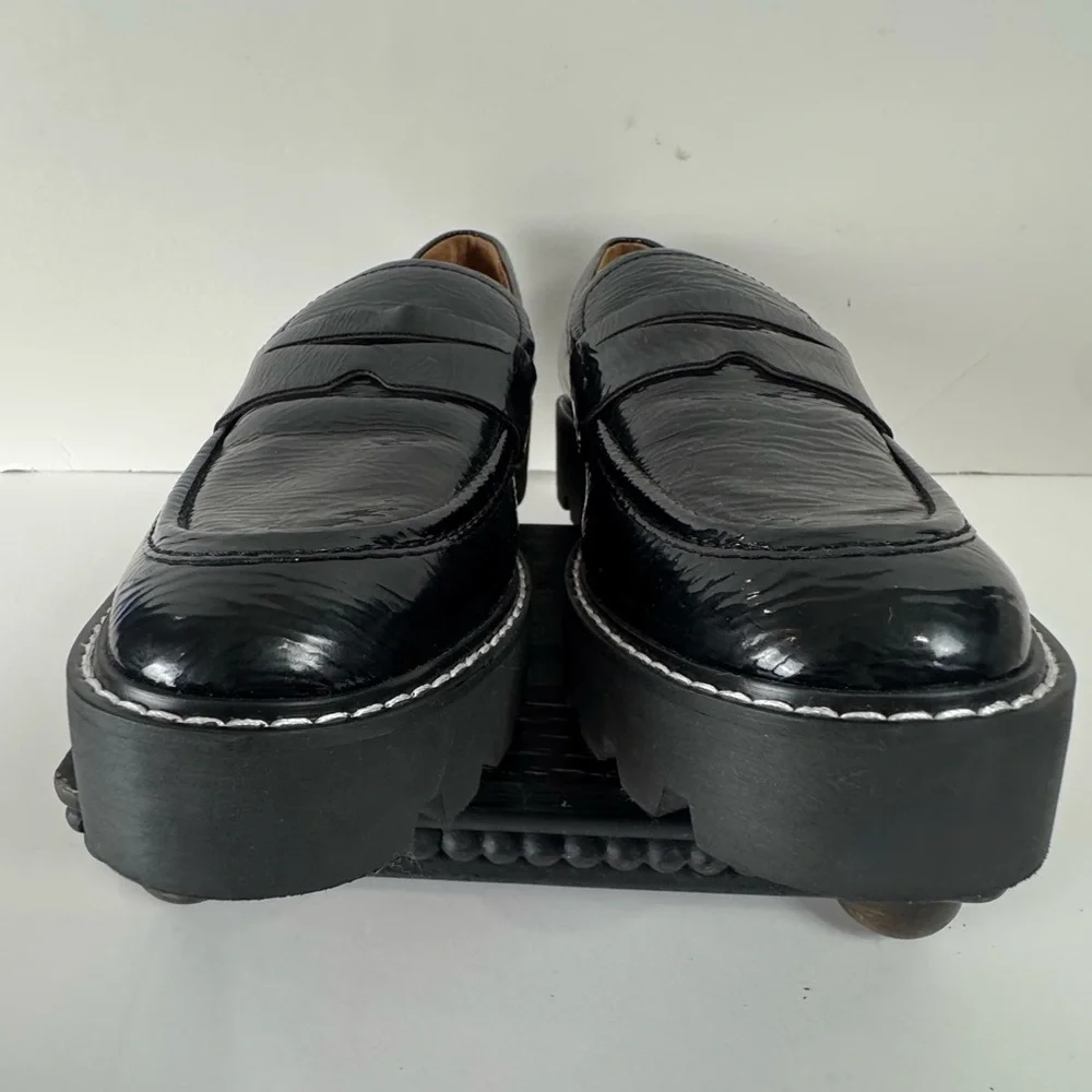Franco Sarto Black Patent Lug Sole Platform Penny Loafers Women’s 8.5M - Picture 5 of 6